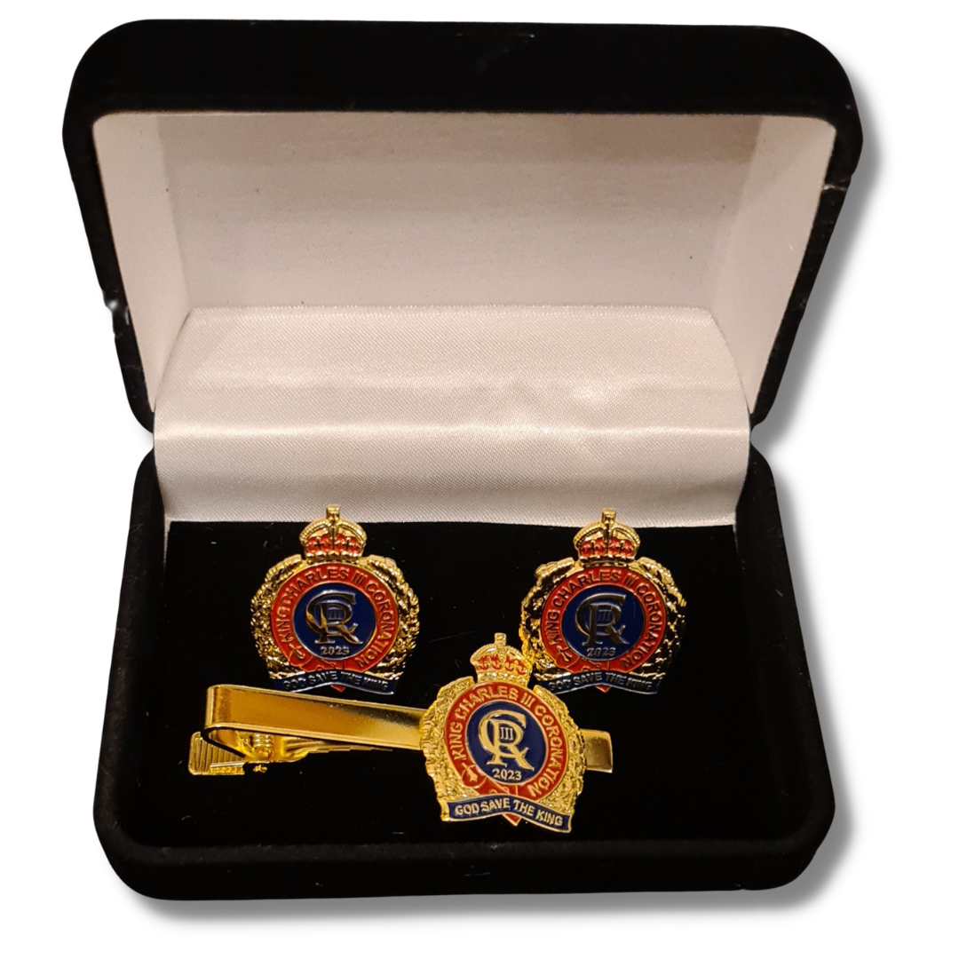 King Charles III Coronation Commemorative Cuff Links & Tie Pin Set