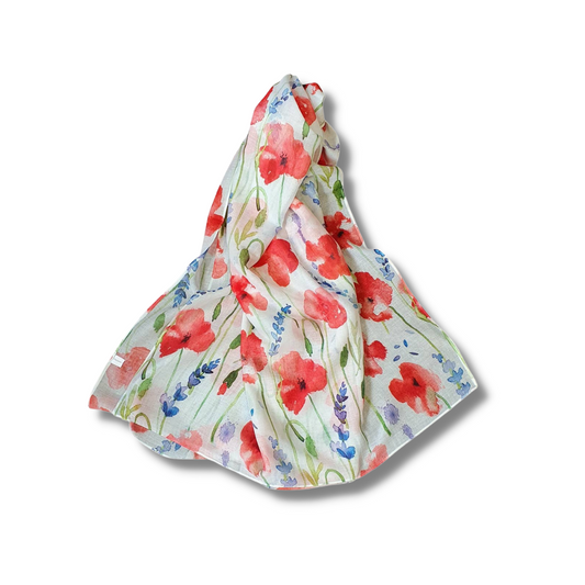 Red Flower and Bluebell Lightweight Scarf