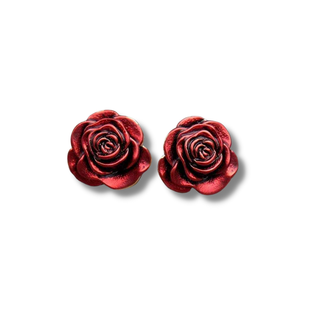 English Red Rose Stud Earrings