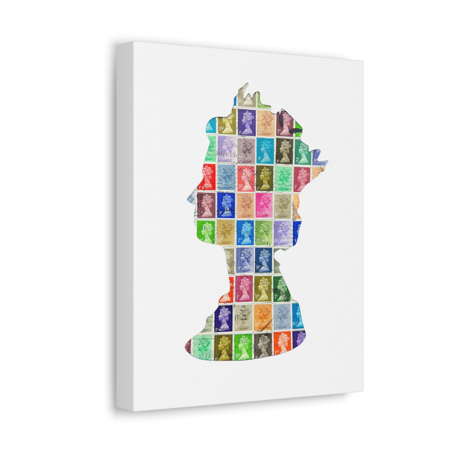 The Queens Silhouette - Vintage UK Postage Stamp Art on a Stretched Canvas