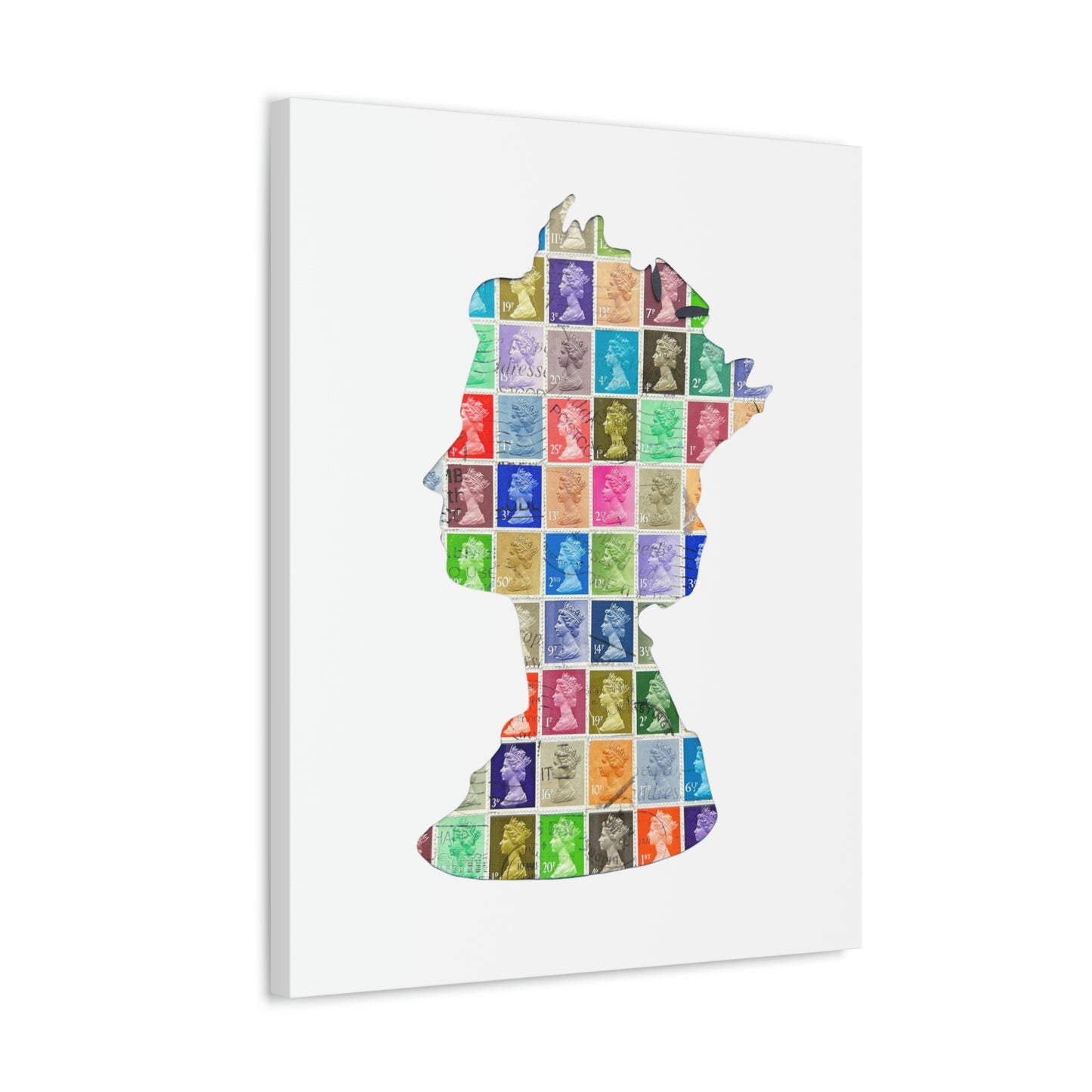 The Queens Silhouette - Vintage UK Postage Stamp Art on a Stretched Canvas