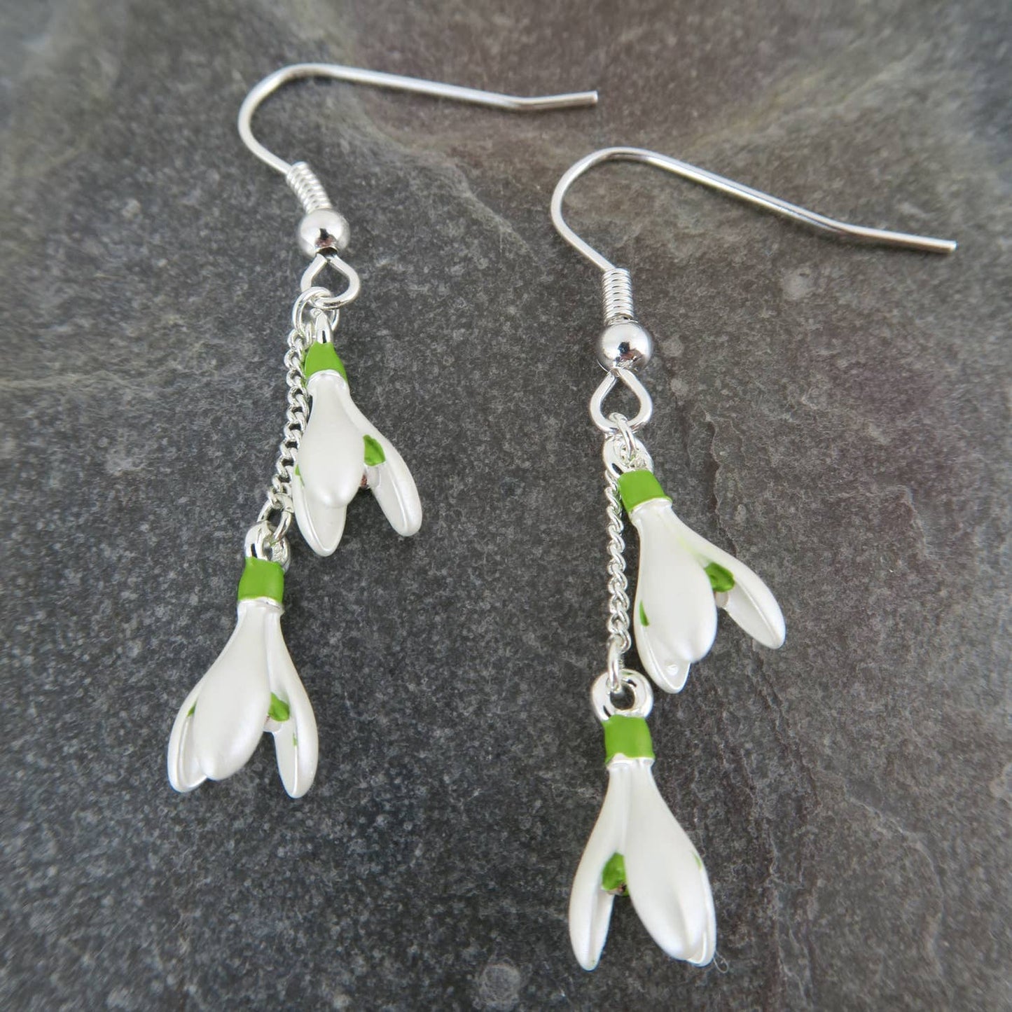 Snowdrop White Flower Drop Hook Earrings