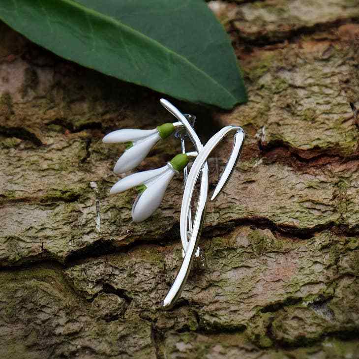 Snowdrop White Flower Brooch