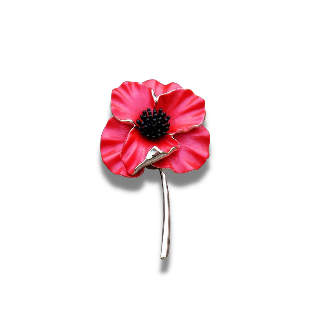 Red Flower Brooch with stem