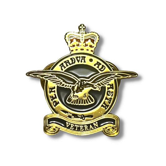 RAF VETERAN Enamel Military Pin Badge (Black and Gold)