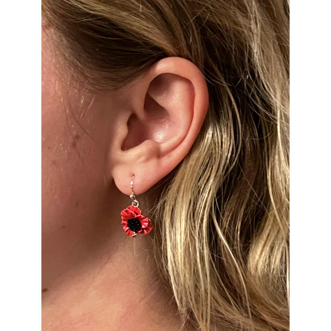 Red Flower Drop Hook Earrings