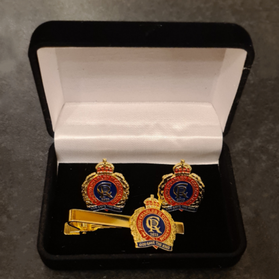 King Charles III Coronation Commemorative Cuff Links & Tie Pin Set
