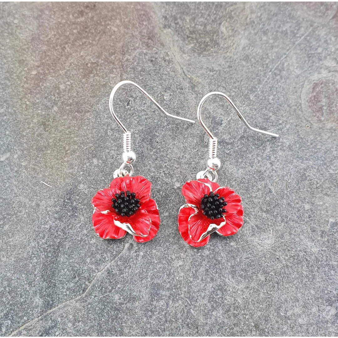 Red Flower Drop Hook Earrings