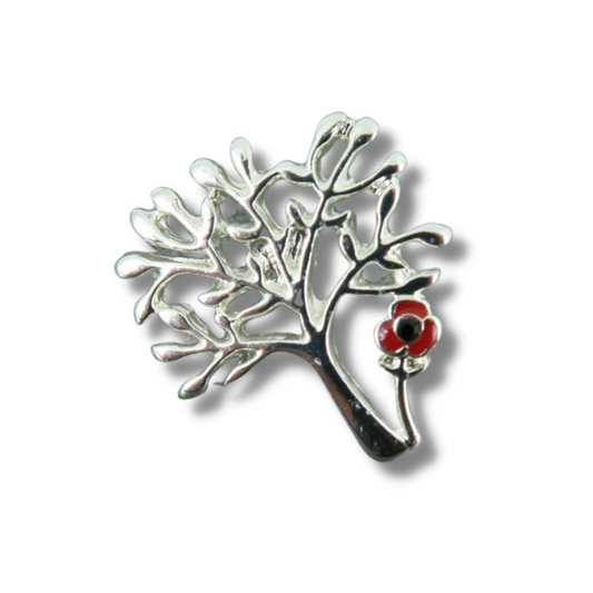 Tree of Life with Red Flower Pin Lapel Brooch