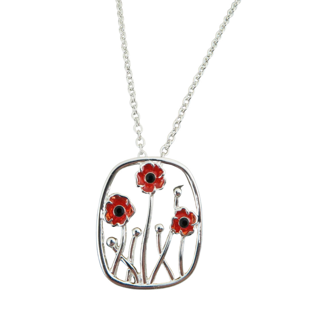 Three Red Flowers Pendant Necklace