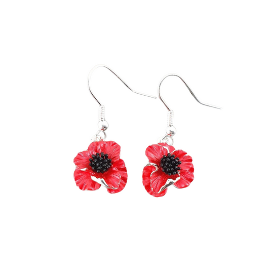 Red Flower Drop Hook Earrings