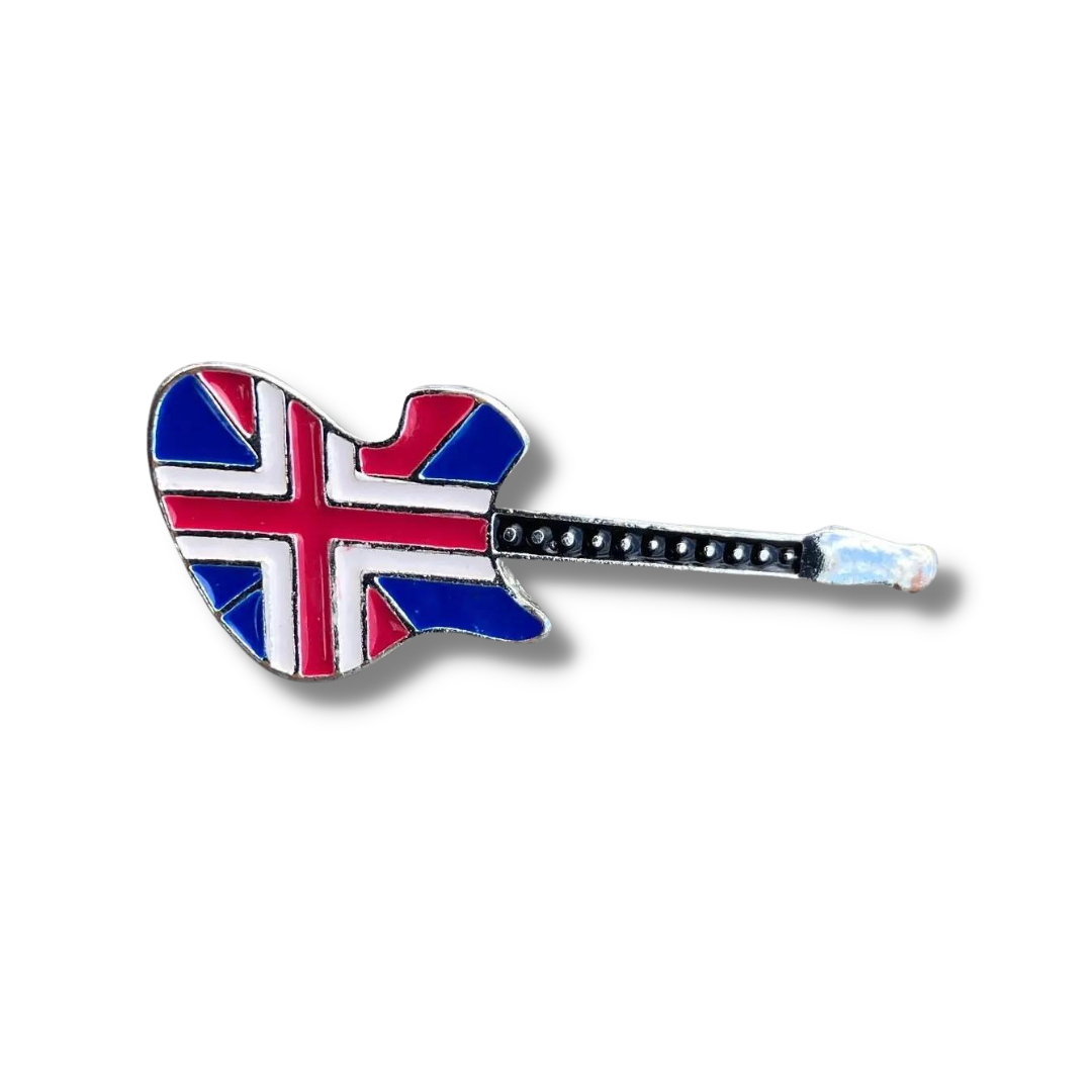 Union Jack Flag Electric Guitar Brooch