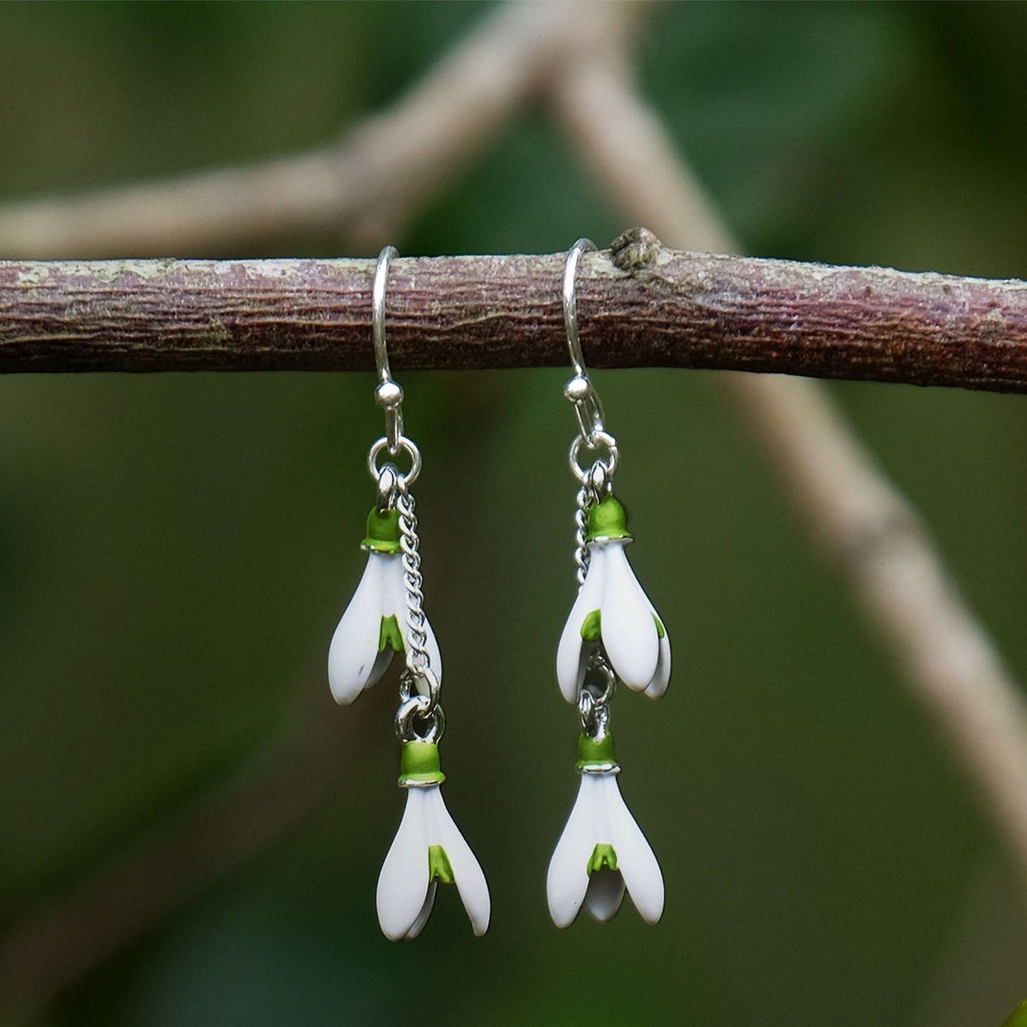 Snowdrop White Flower Drop Hook Earrings