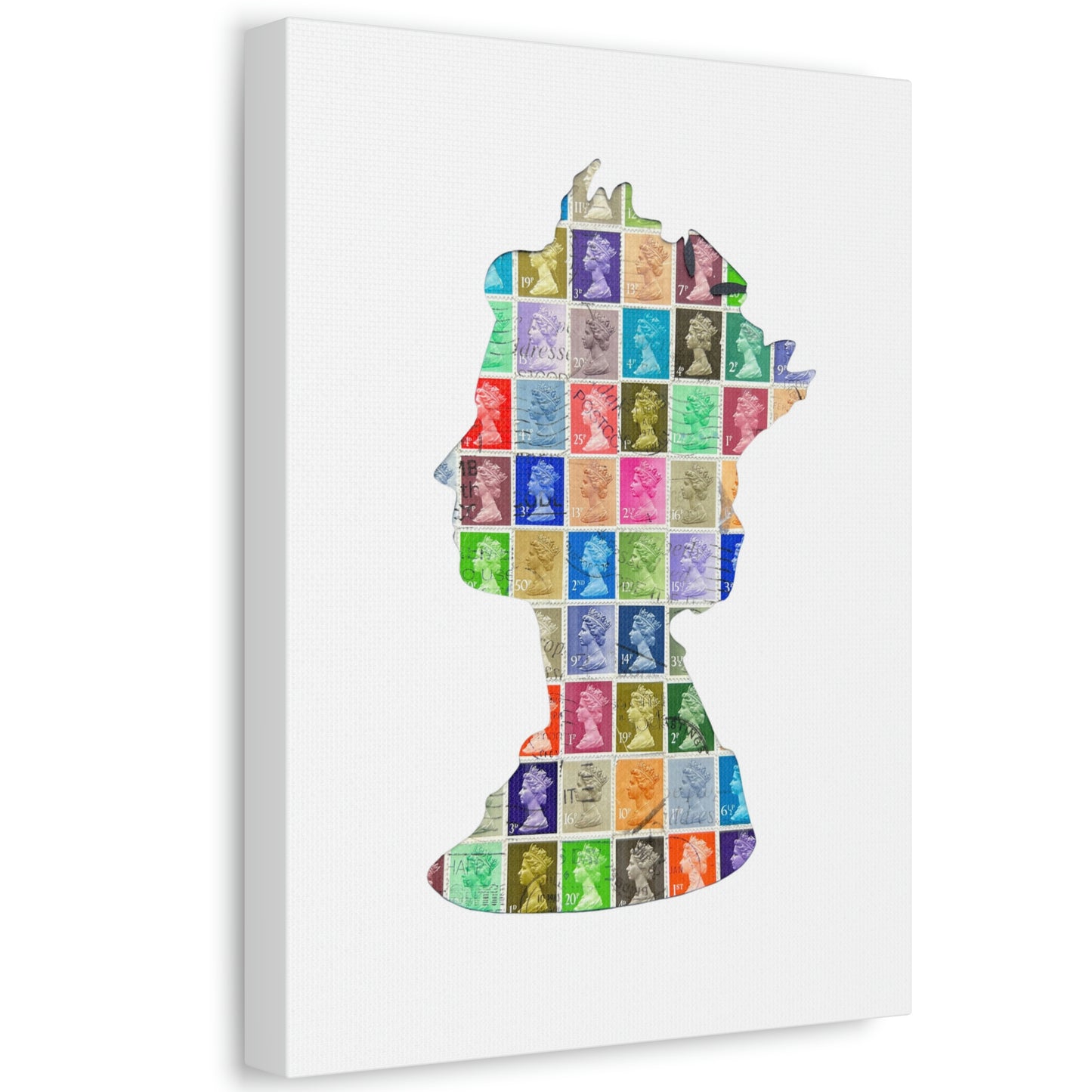 The Queens Silhouette - Vintage UK Postage Stamp Art on a Stretched Canvas