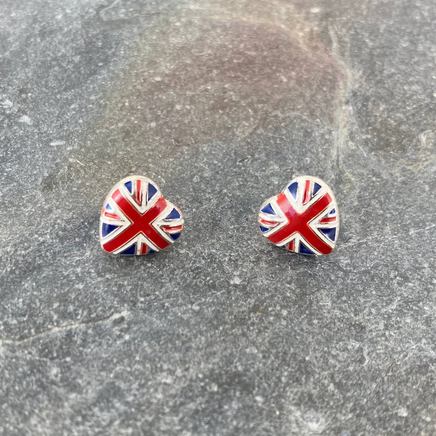 Red, White and Blue Union Jack Flag Heart Studs