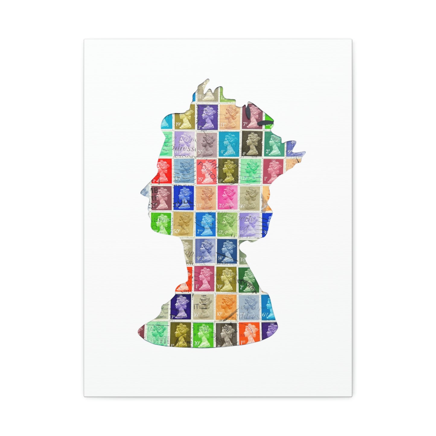 The Queens Silhouette - Vintage UK Postage Stamp Art on a Stretched Canvas